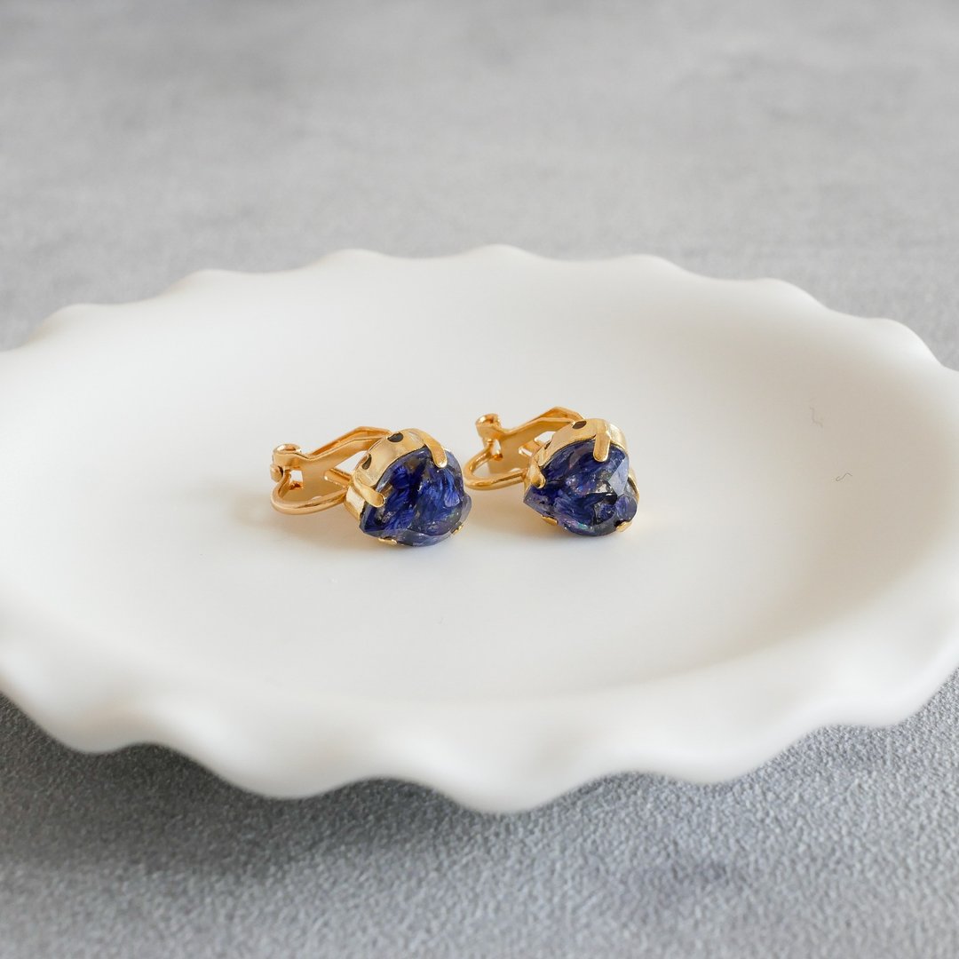 heart-shaped bijou/ Clip-On/hazy grass/blue/E-382 - 耳环/耳夹 - 树脂 蓝色