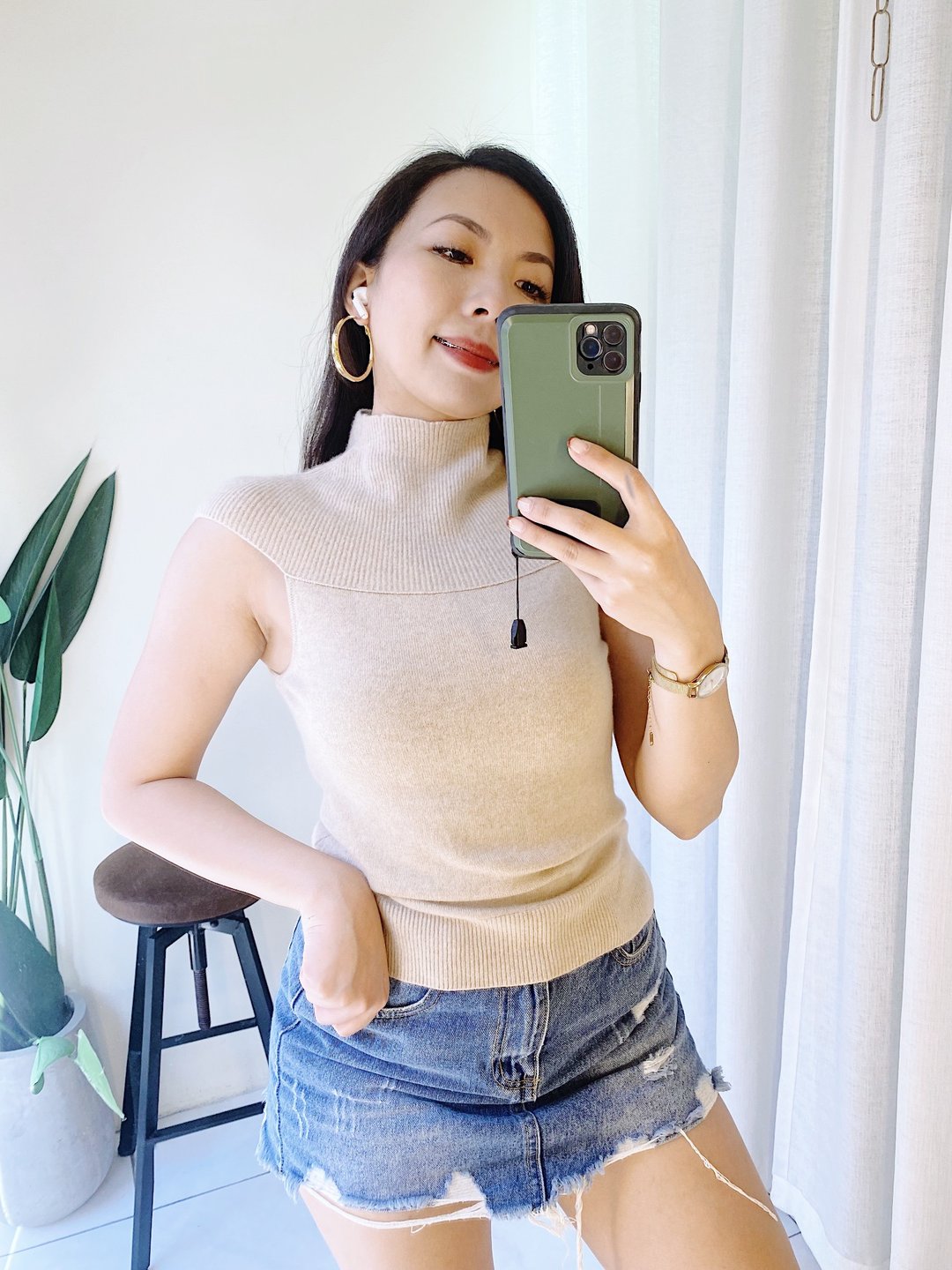 奶油黄色半领挖袖设计背心 古董羊绒羊毛衣毛衫cashmere sweater - 女装针织衫/毛衣 - 羊毛 黄色
