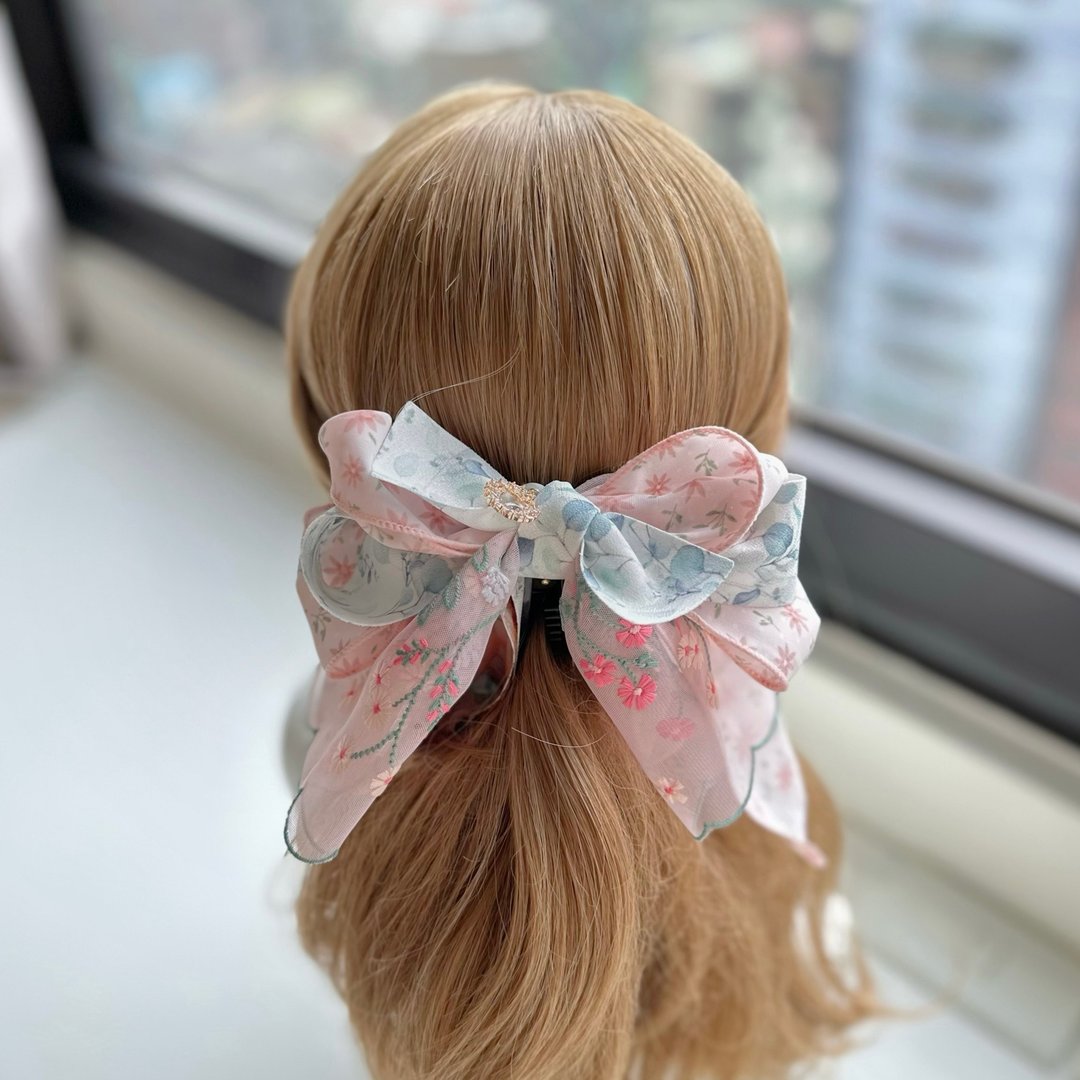 独家小花蕾丝蝴蝶结相交夹香蕉夹仙女夹发夹-粉红色 - 发饰 - 其他材质 粉红色