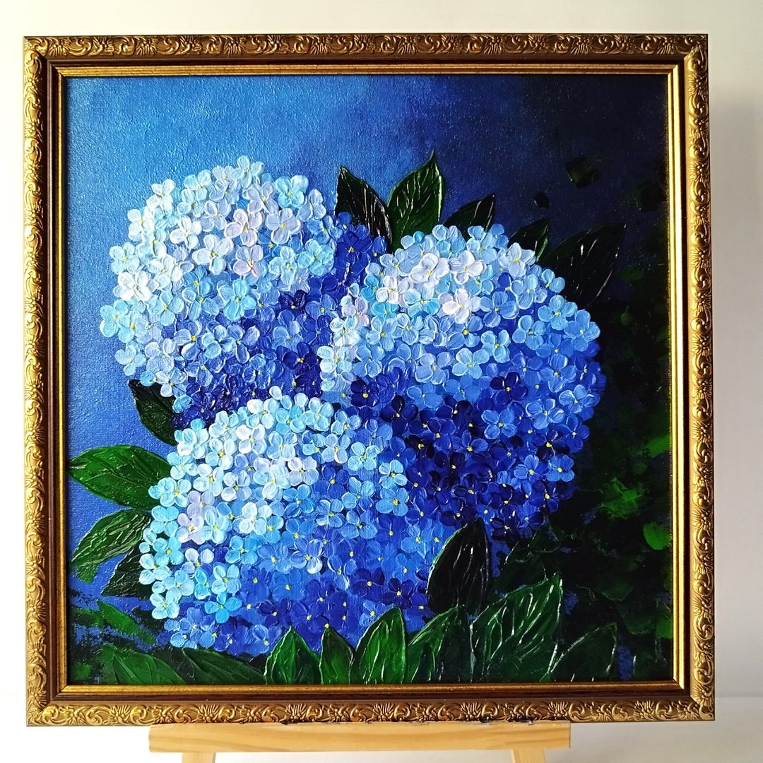 绣球花画花束原画蓝色花朵油画墙面装饰蓝染 - 墙贴/壁贴 - 压克力 蓝色