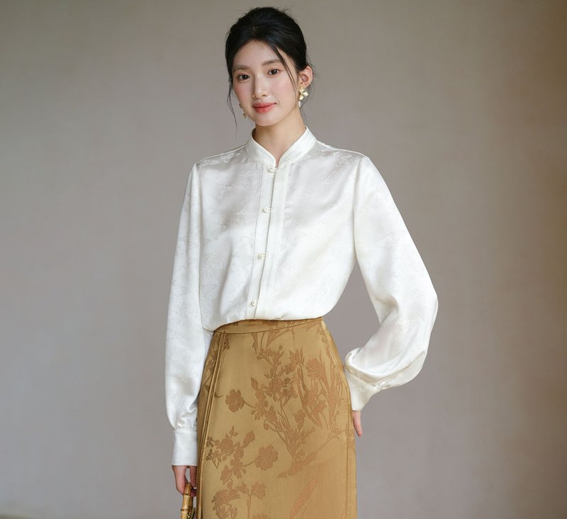 【醋酸茶褐】新中式复古中国风 提花缎面上衣/半裙 - 女装上衣 - 其他材质 多色