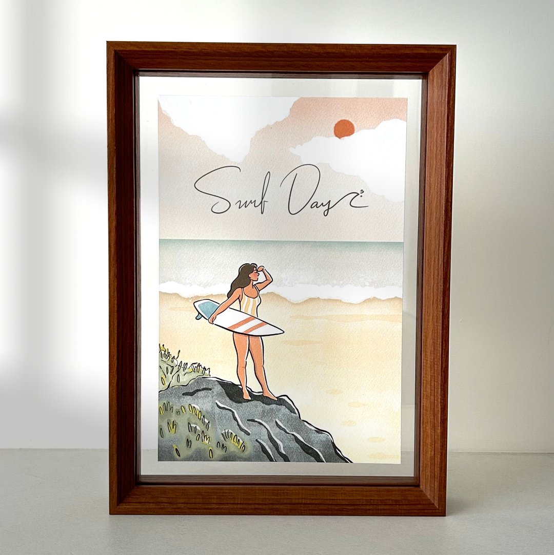 夏日海岛风插画 Surf Day 水彩纸直喷含画框 居家疗愈装饰 - 海报/装饰画/版画 - 纸 白色