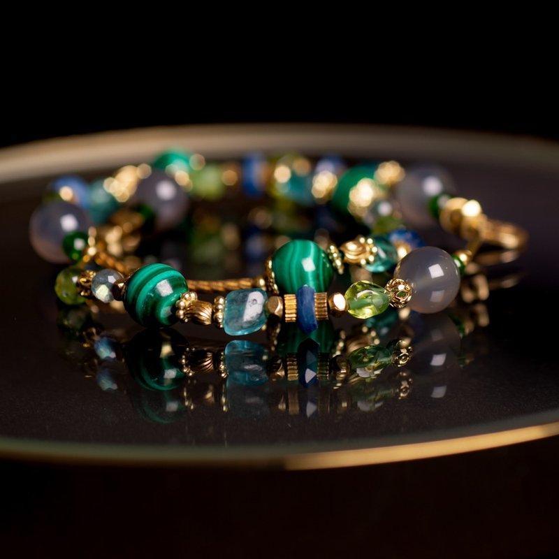 独幕剧 // C1381孔雀石灰玉髓双圈手链 - 手链/手环 - 宝石 