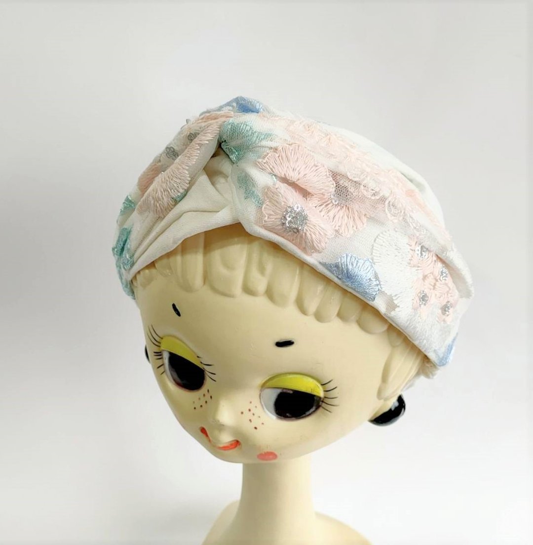 Petitbebe~ 蕾丝花朵双面交错发带 - 发饰 - 棉 白色