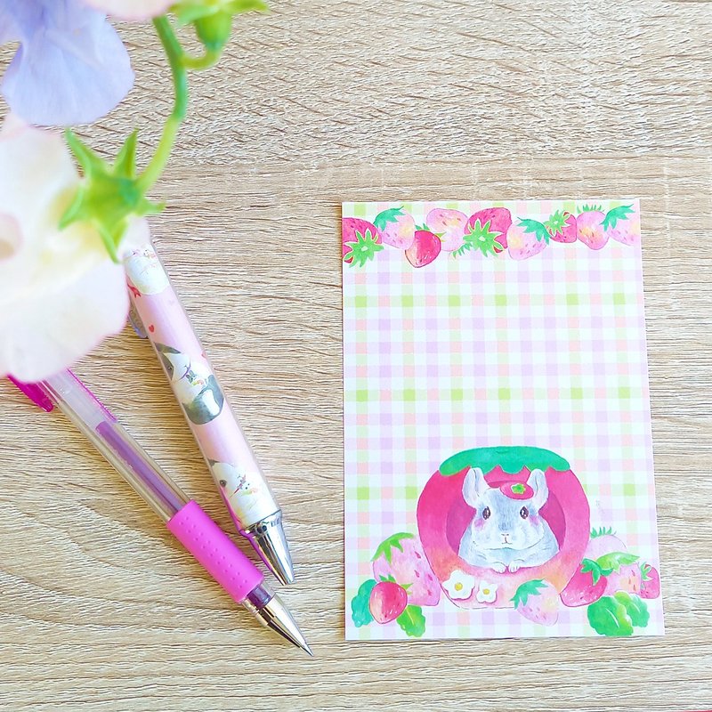 童话风便条纸 草莓罐【散装便条纸30张 B7尺寸】绒鼠 水彩 插画 拼贴 手帐 信件 - 卡片/明信片 - 纸 粉红色