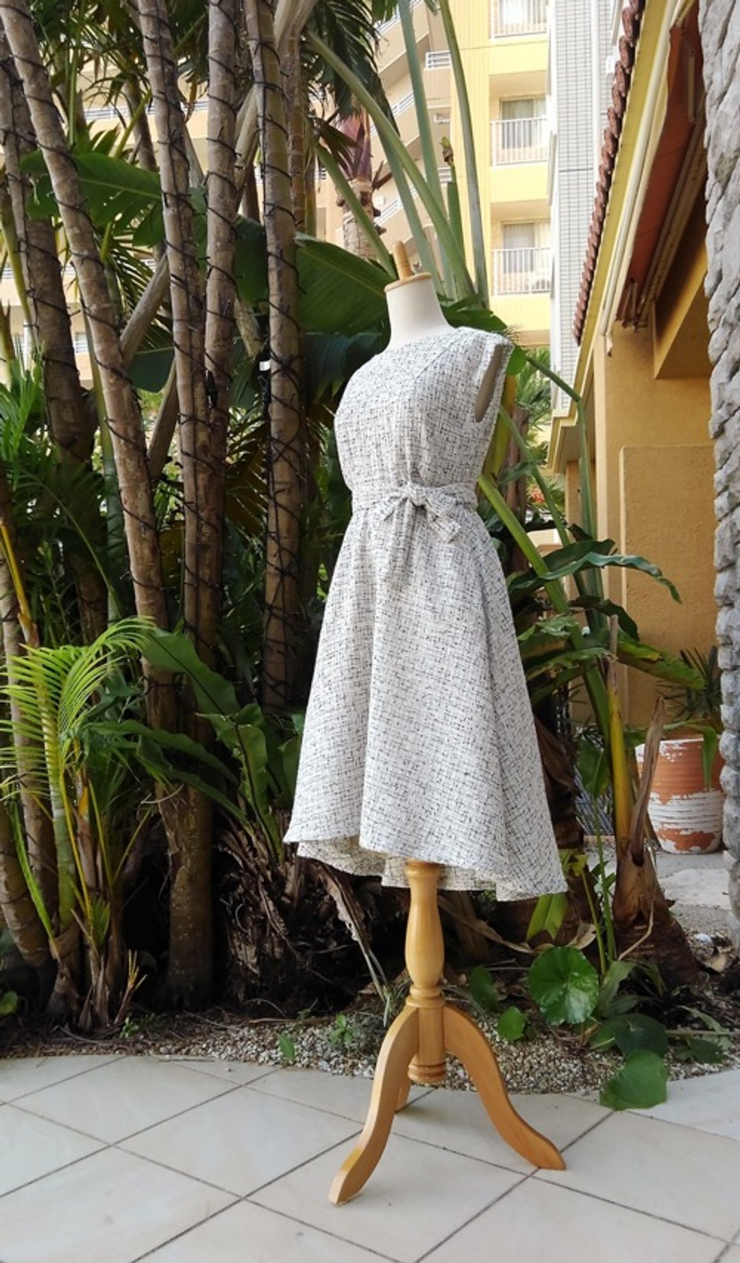 (M) White monotone separate tweed dress fishtail - 洋装/连衣裙 - 棉 