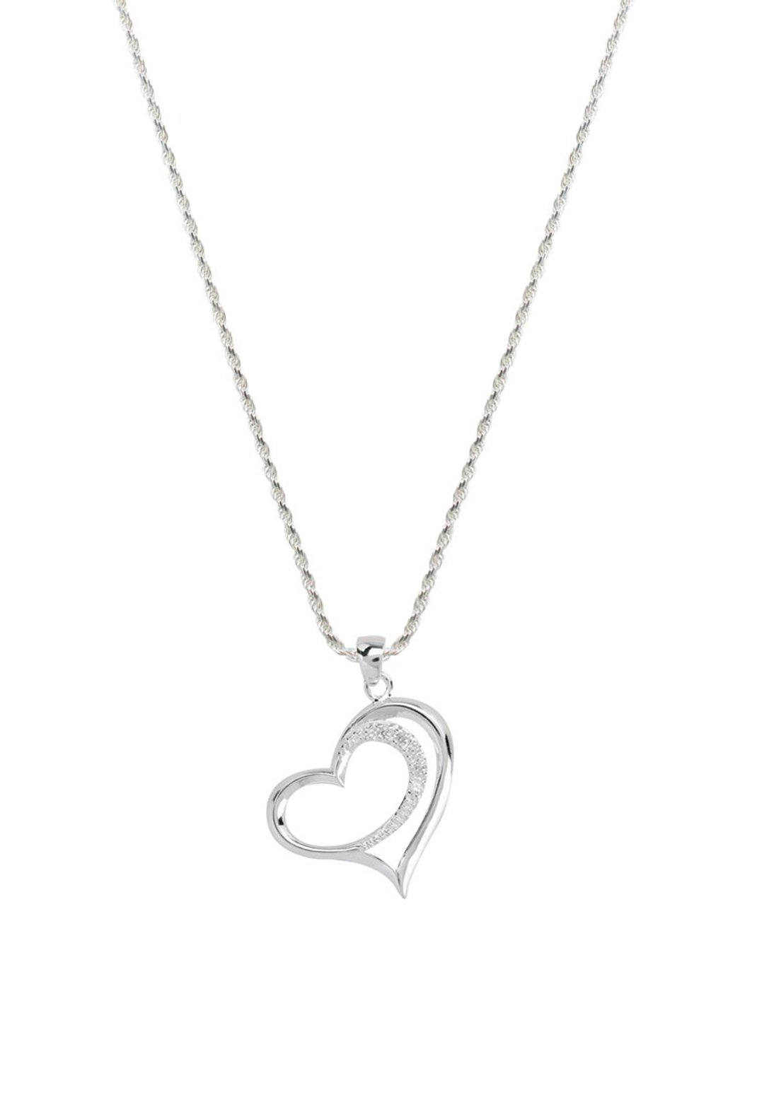 【Gift box】925 Silver Heart Pendant &amp; Necklace - 项链 - 纯银 银色