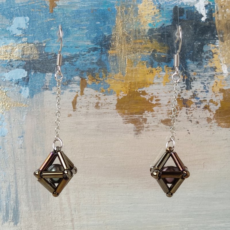 淡水珍珠耳环几何 - 耳环/耳夹 - 珍珠 银色