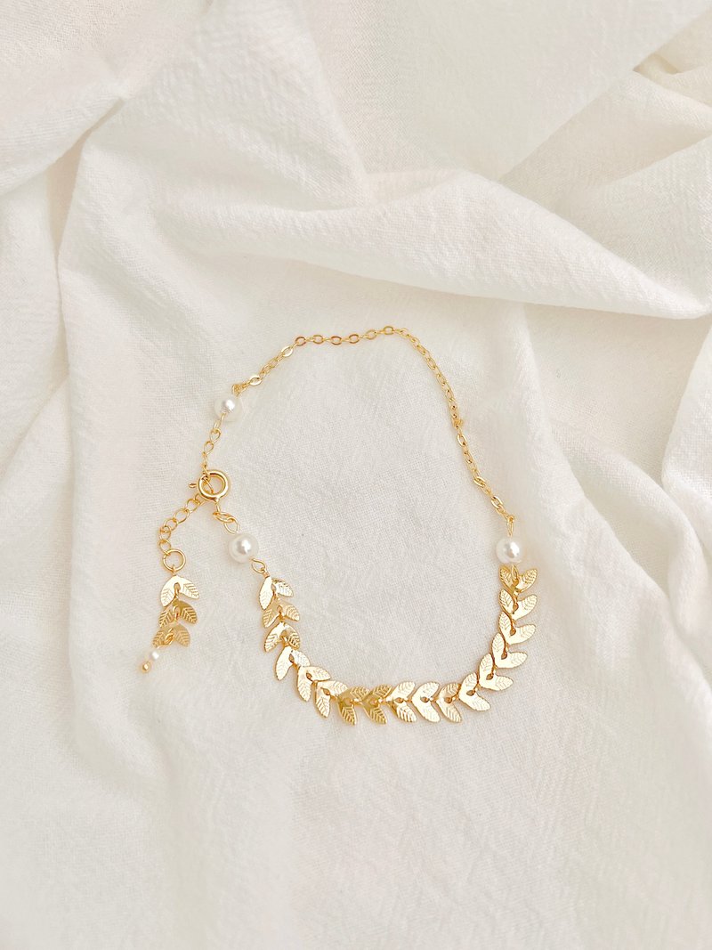 金叶珍珠手链 - 手链/手环 - 其他金属 金色