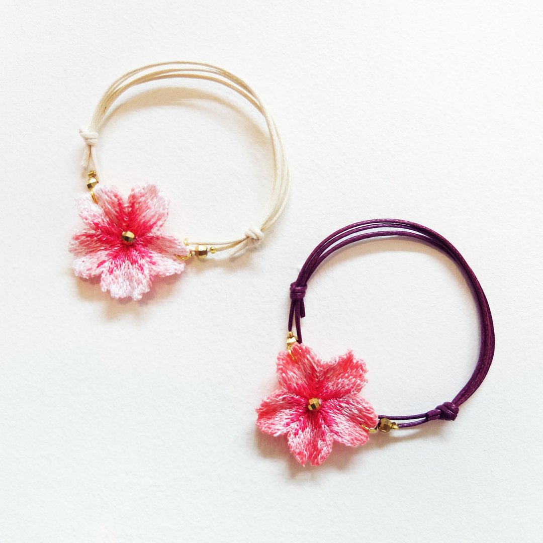 刺绣 樱花 可调式手链 / 浅樱花 深樱花 - 手链/手环 - 绣线 粉红色