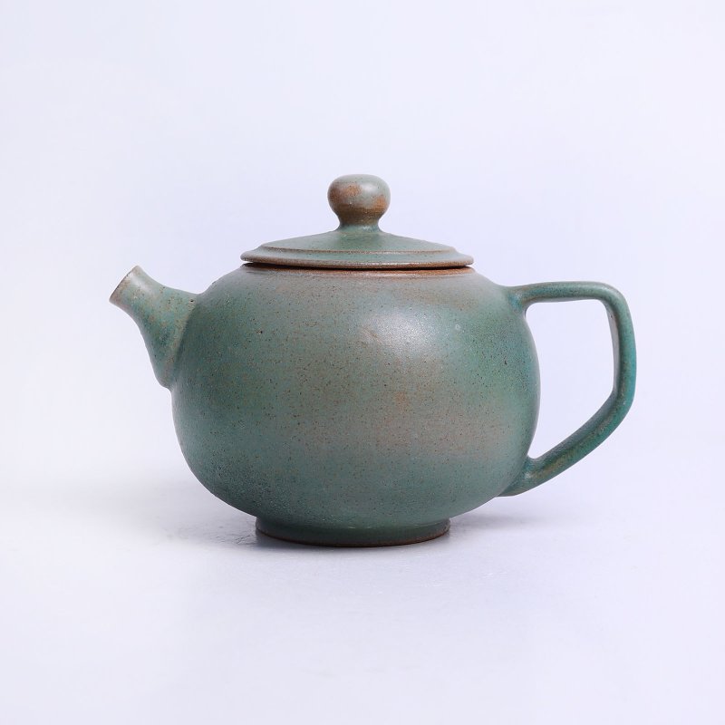 明芽窑 l 雪松灰绿釉后手壶 0404-30 H3 - 茶具/茶杯 - 陶 绿色