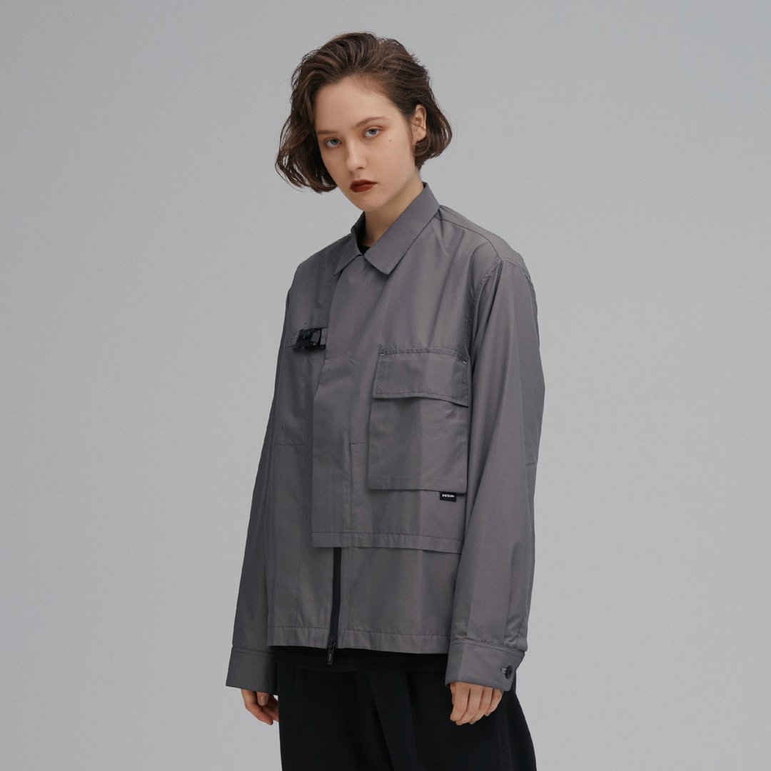 DYCTEAM - Symbiosis - Buckle asymmetrical shape Jacket(gray) - 中性连帽卫衣/T 恤 - 防水材质 灰色