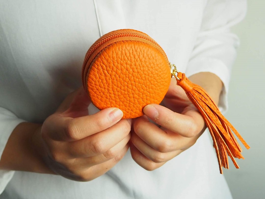 Soft macaron pouch ORANGE - 化妆包/杂物包 - 真皮 橘色