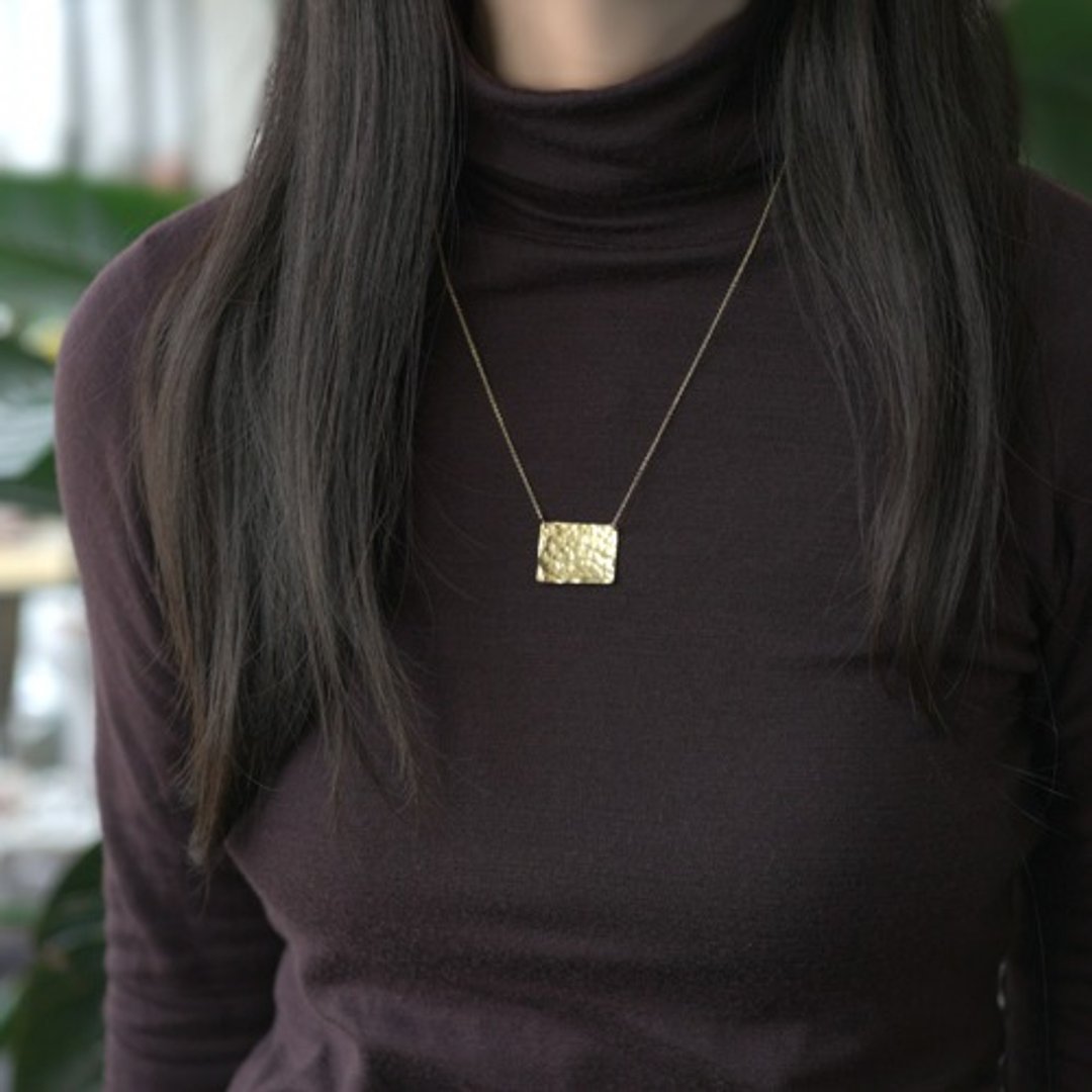 Gold square plate semi-long necklace ~Giustina - 项链 - 其他材质 