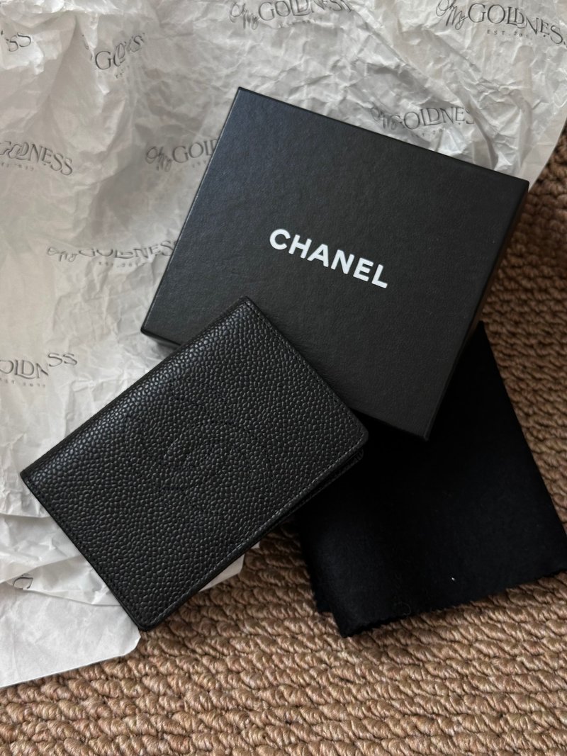 中古品 Chanel 香奈儿 经典荔枝纹牛皮卡片夹 - 名片夹/名片盒 - 真皮 黑色