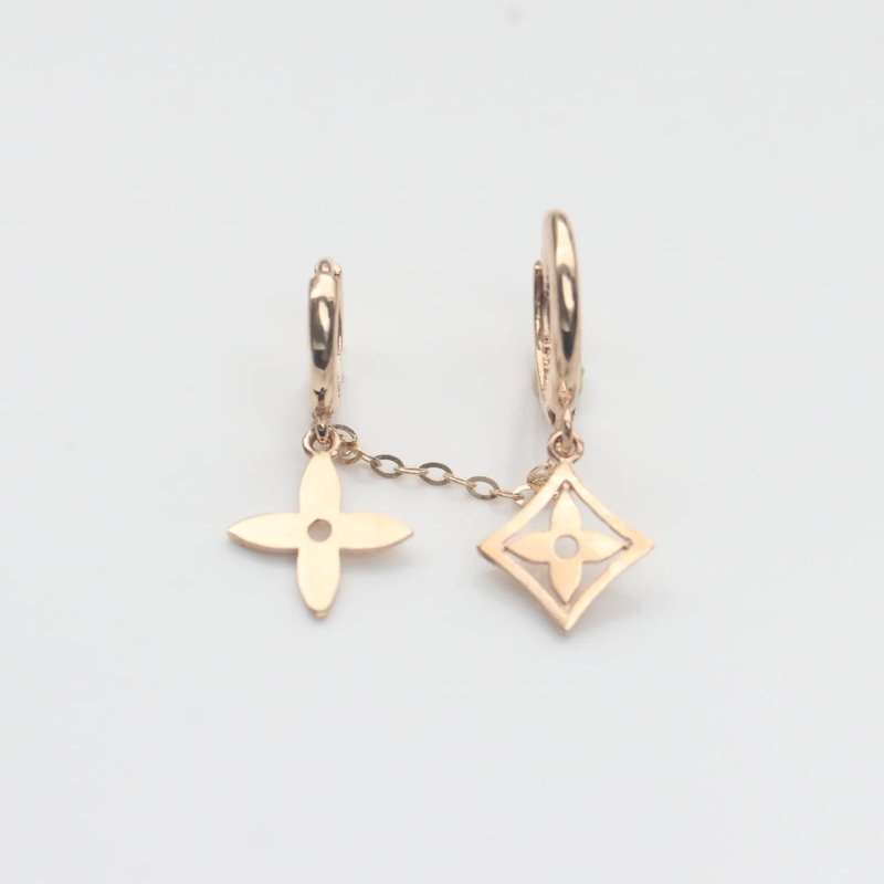 14K 图腾花坠耳扣耳环 (内径 8 mm) (单边双个) 双耳洞耳环 - 耳环/耳夹 - 贵金属 金色