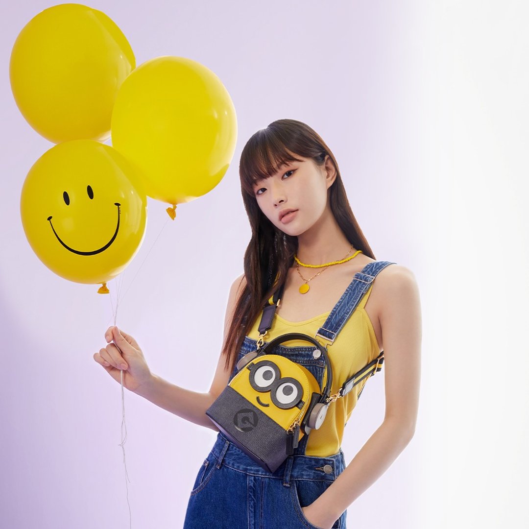 Minions牛仔布镶牛皮革背包 - 后背包/双肩包 - 真皮 黄色