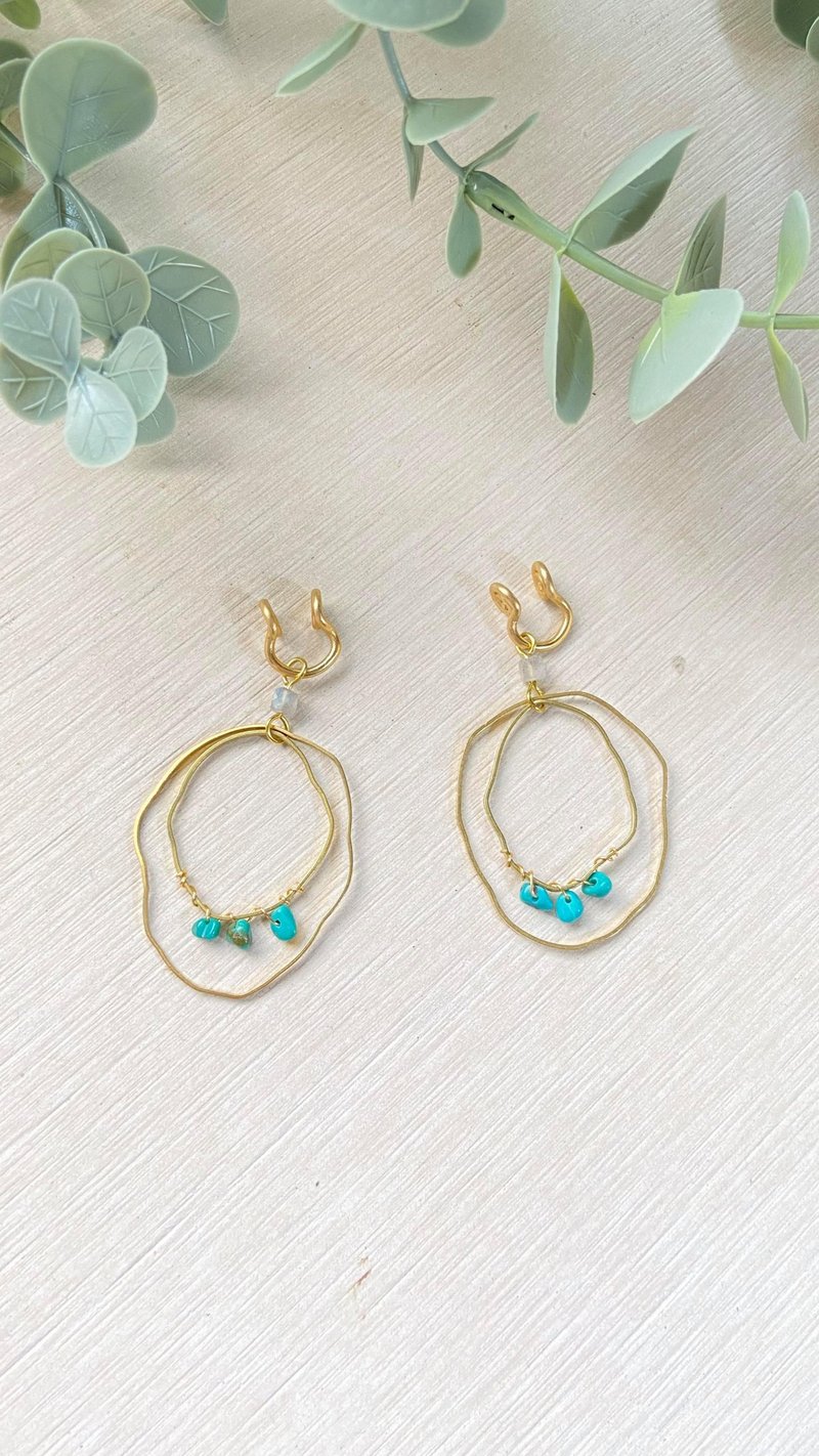 不规则绿松石缠绕 - 耳环/耳夹 - 铜/黄铜 金色