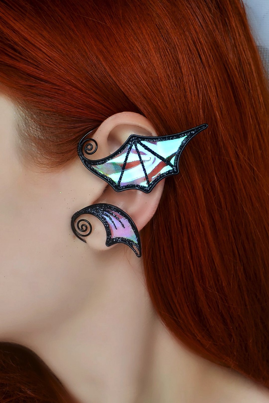 Gothic bat ear cuff earring no piercing - 耳环/耳夹 - 铜/黄铜 紫色