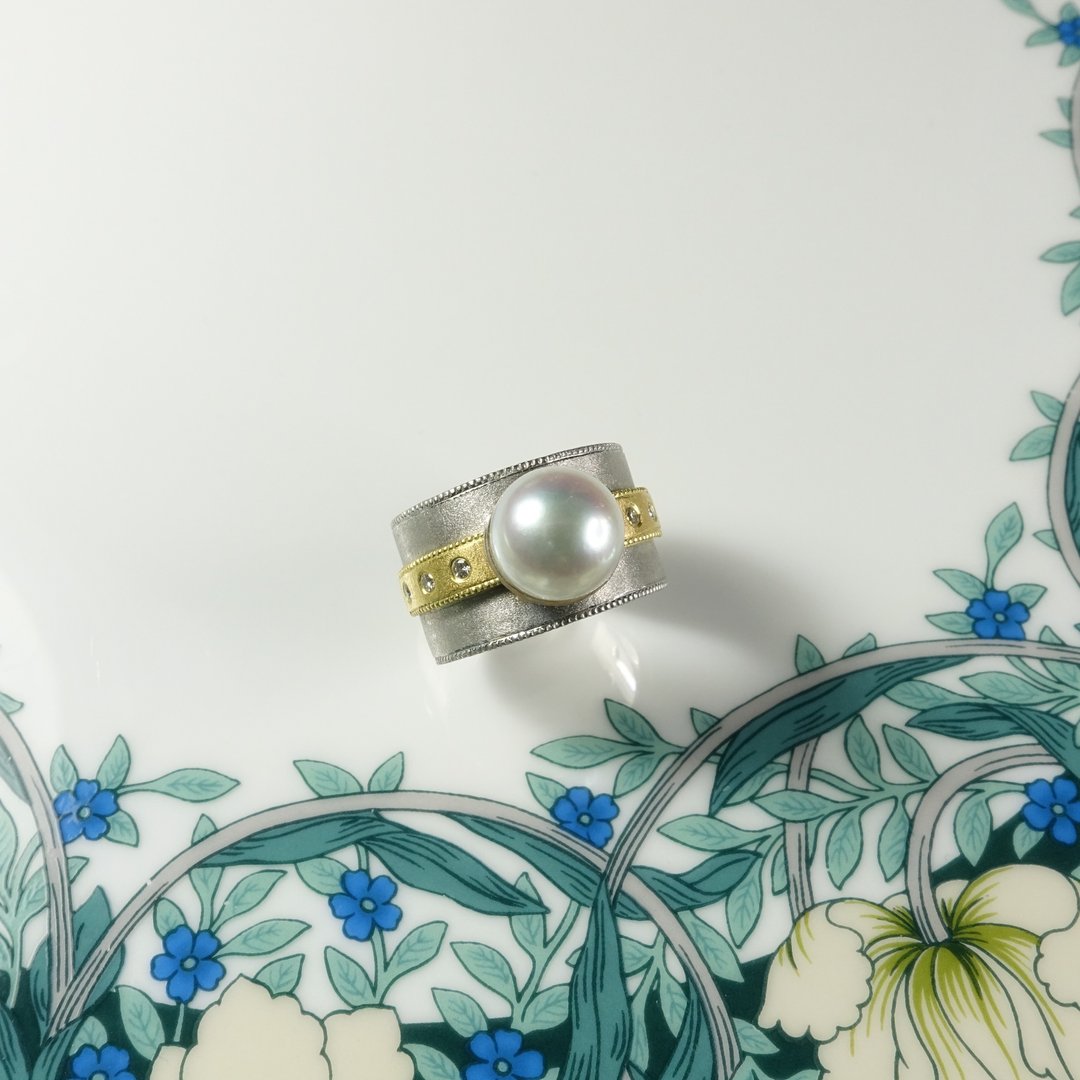 珍珠戒指　黄金　铂金　珍珠首饰　手工制作　海水珍珠　钻石 - 金工/饰品 - 贵金属 金色
