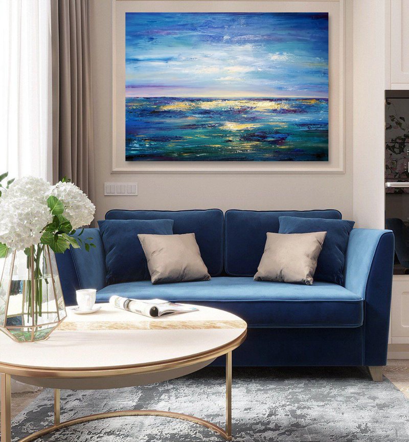 Seascape Painting  Abstract Original Art on Canvas 60 x80 cm - 海报/装饰画/版画 - 棉．麻 