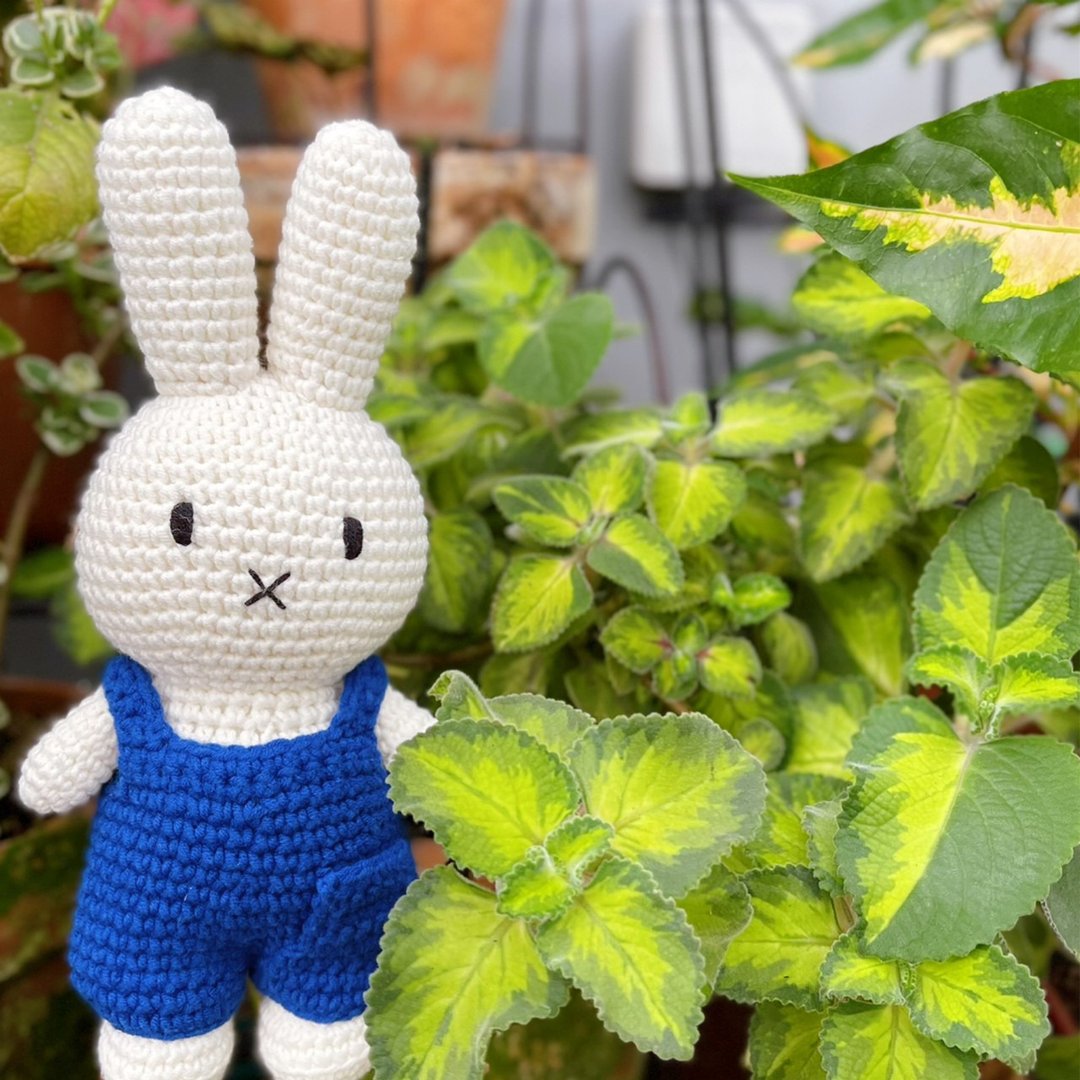 荷兰 Just Dutch | Miffy 米飞兔 编织娃娃和她的蓝色吊带裤 - 玩偶/公仔 - 棉 蓝色