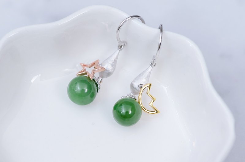 美丽夜空 玉 耳环 天然碧玉 A货  925 纯银  母亲节 生日 礼物 - 耳环/耳夹 - 玉石 绿色