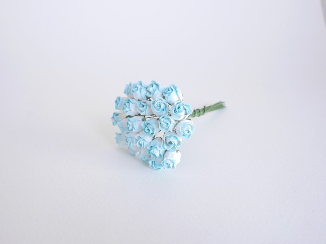Paper flower, 25 pieces, size 1 x1.2  cm. budding rose flower, blue brush color. - 其他 - 纸 透明