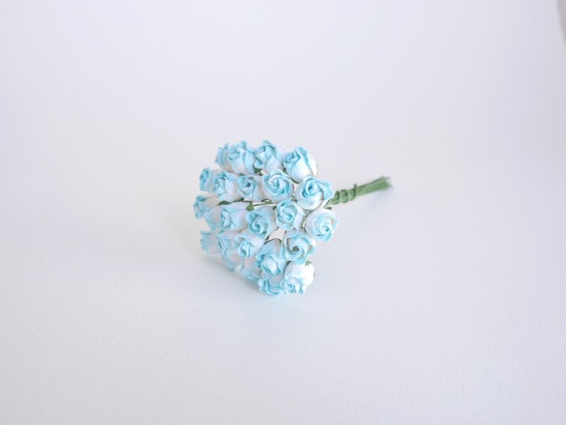 Paper flower, 25 pieces, size 1 x1.2  cm. budding rose flower, blue brush color. - 其他 - 纸 透明