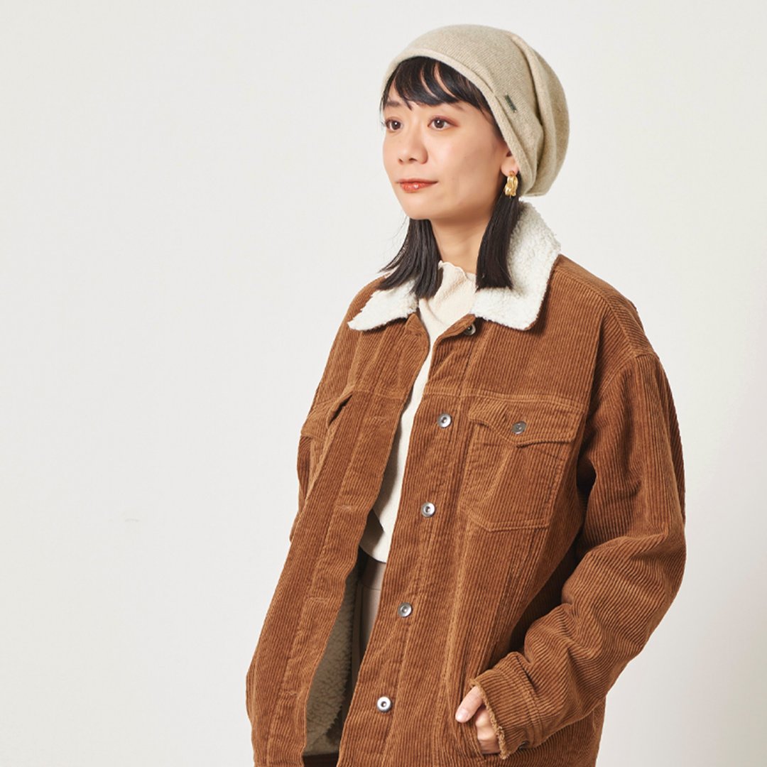 CHARM 日本制 顶级羊绒宽松无缝冷帽 - 帽子 - 羊毛 卡其色
