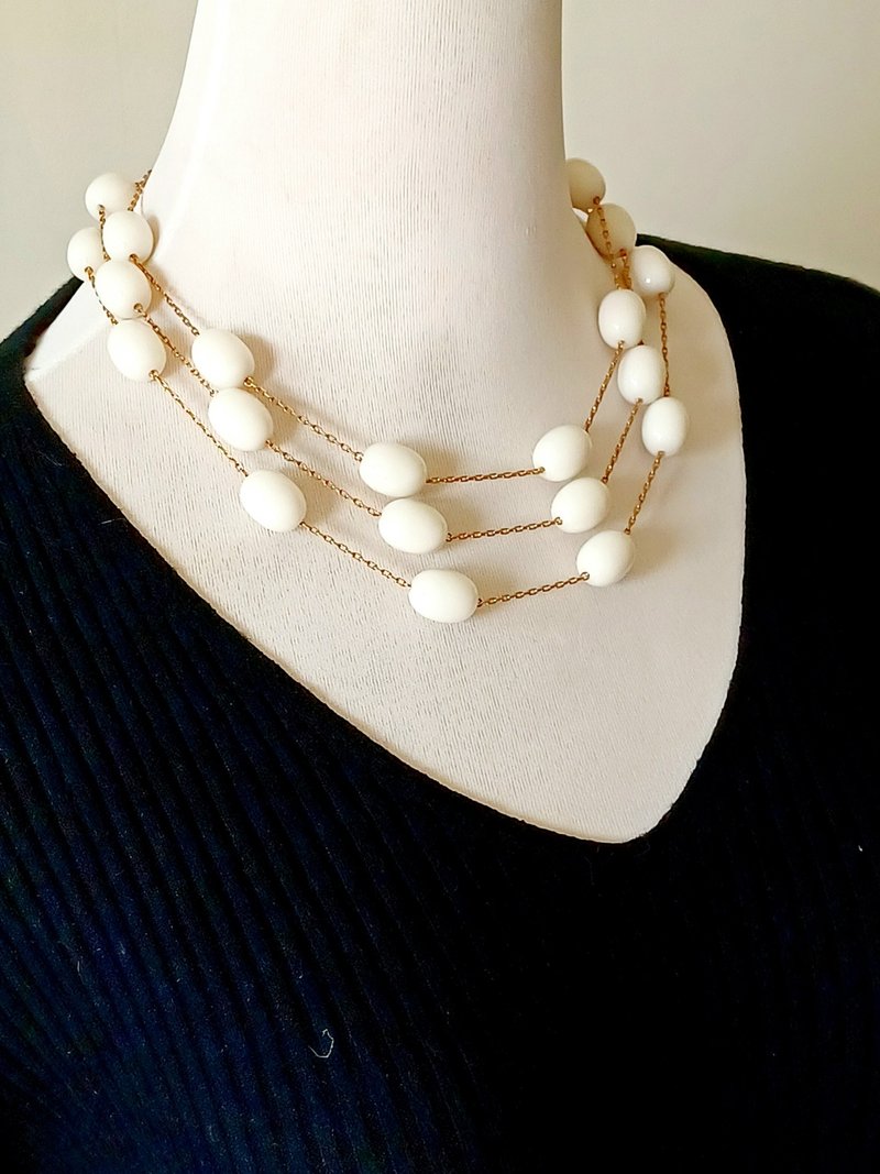 vintage jewelry 白珠多链造型典雅项链 - 项链 - 其他金属 