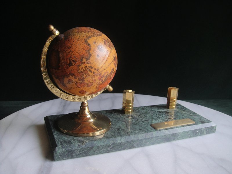 【老时光 OLD-TIME】早期二手台湾制大理石座地球仪名片收纳组 - 摆饰 - 其他材质 多色