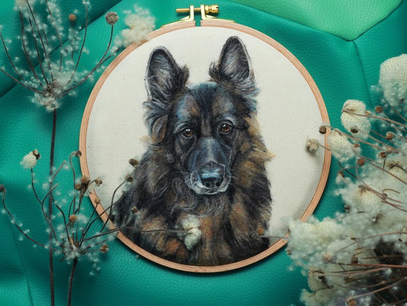 写实毛毡宠物肖像  狗画 个性化礼物 - 订制抱枕/饰品 - 羊毛 咖啡色