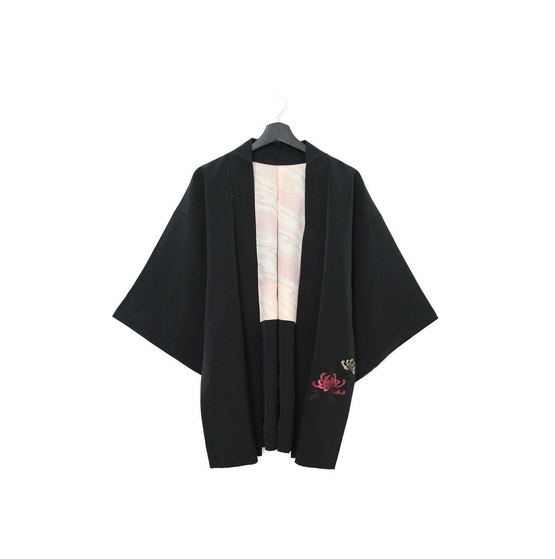 Back to Green-日本带回羽织 刺绣 彩菊 kb-42/vintage kimono - 女装休闲/机能外套 - 丝．绢 