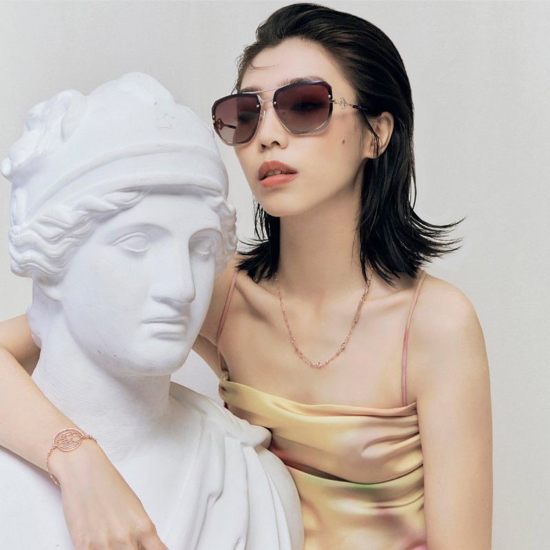 【快速出货】S.O.L.E 墨镜和 STAR 玫瑰金吊链 优惠组合价 - 墨镜 - 不锈钢 紫色