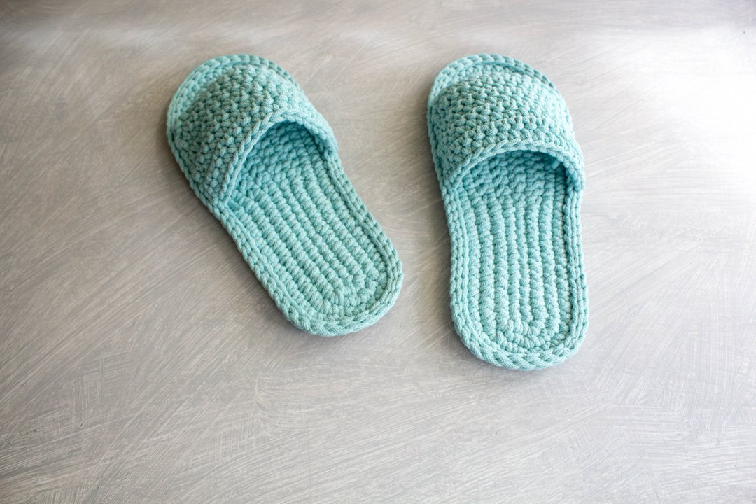Slippers for men - Home slippers - Knitting shoes - 拖鞋 - 棉 绿色