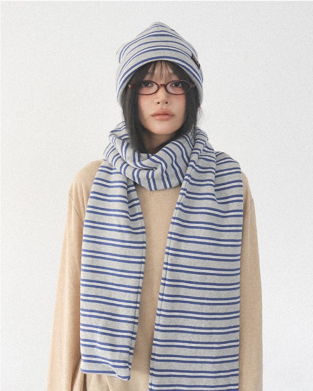 GREY STRIPE MUFFLER - 丝巾 - 棉 灰色