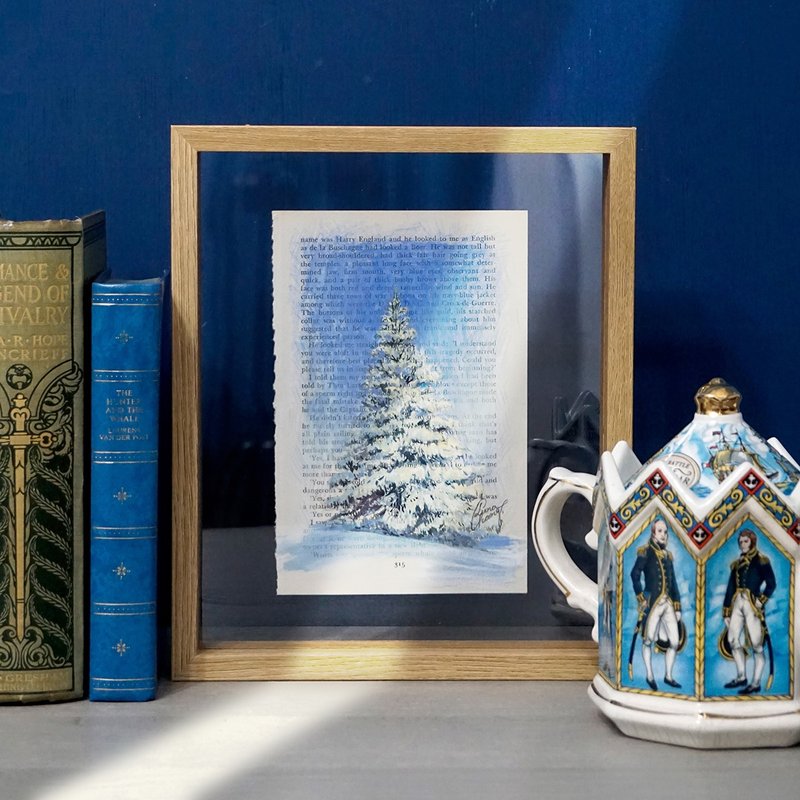 【蓝天白雪】绘画原作 |冬季雪松古典水彩风景画作 - 画框/相框 - 纸 蓝色