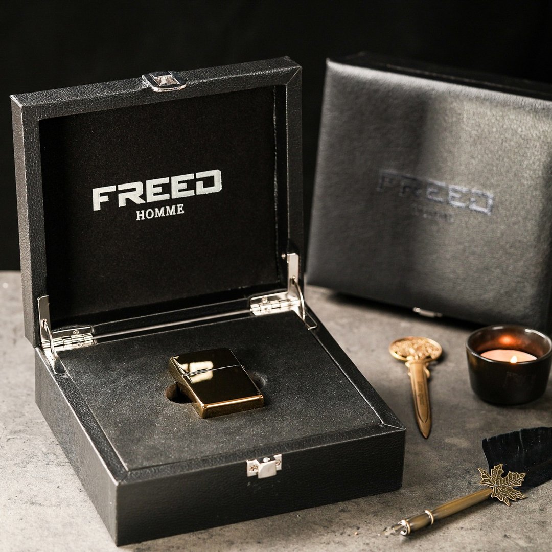 【FREED】铜壳亮面金色煤油打火机礼盒 定制化礼物 刻字 父亲节 - 其他 - 其他金属 金色