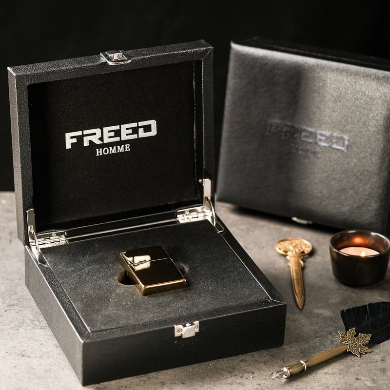 【FREED】铜壳亮面金色煤油打火机礼盒 定制化礼物 刻字 父亲节 - 其他 - 其他金属 金色