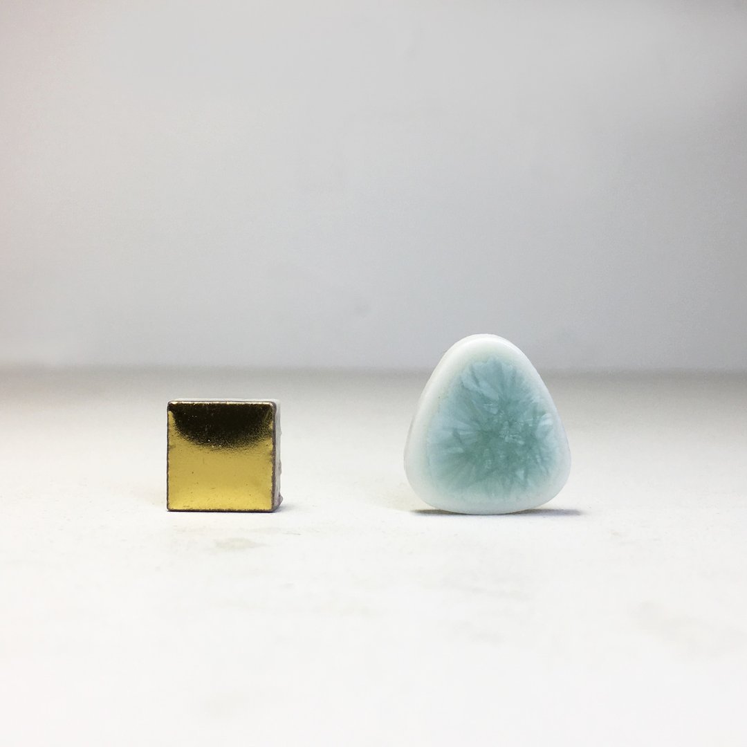 TH-56 Tile earrings / clipping on earrings - 耳环/耳夹 - 瓷 绿色