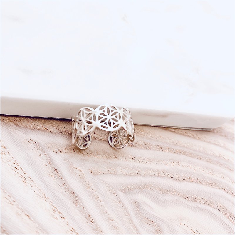生命之花开口戒薄版 - 戒指 - 纯银 银色