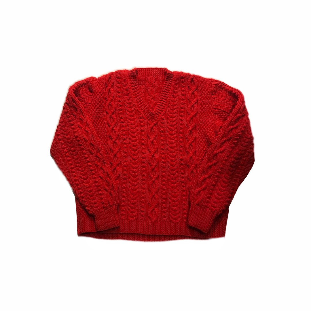 Vintage Aran V-neck Sweater 红色V领爱尔兰毛衣 - 女装针织衫/毛衣 - 其他材质 红色