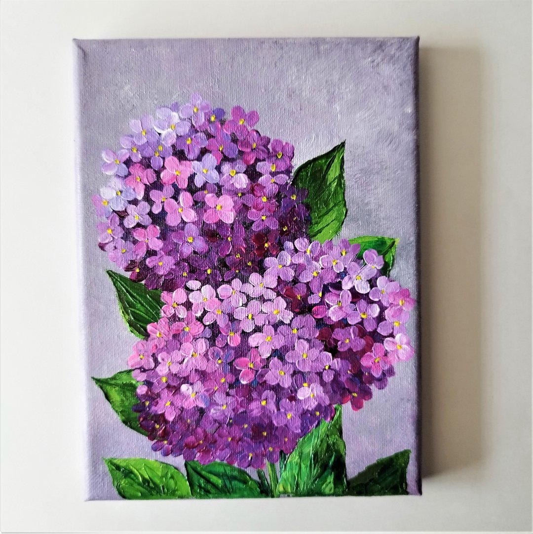 Acrylic Painting of Pink Hydrangea Flowers - Canvas Wall Art Decor - 墙贴/壁贴 - 压克力 多色