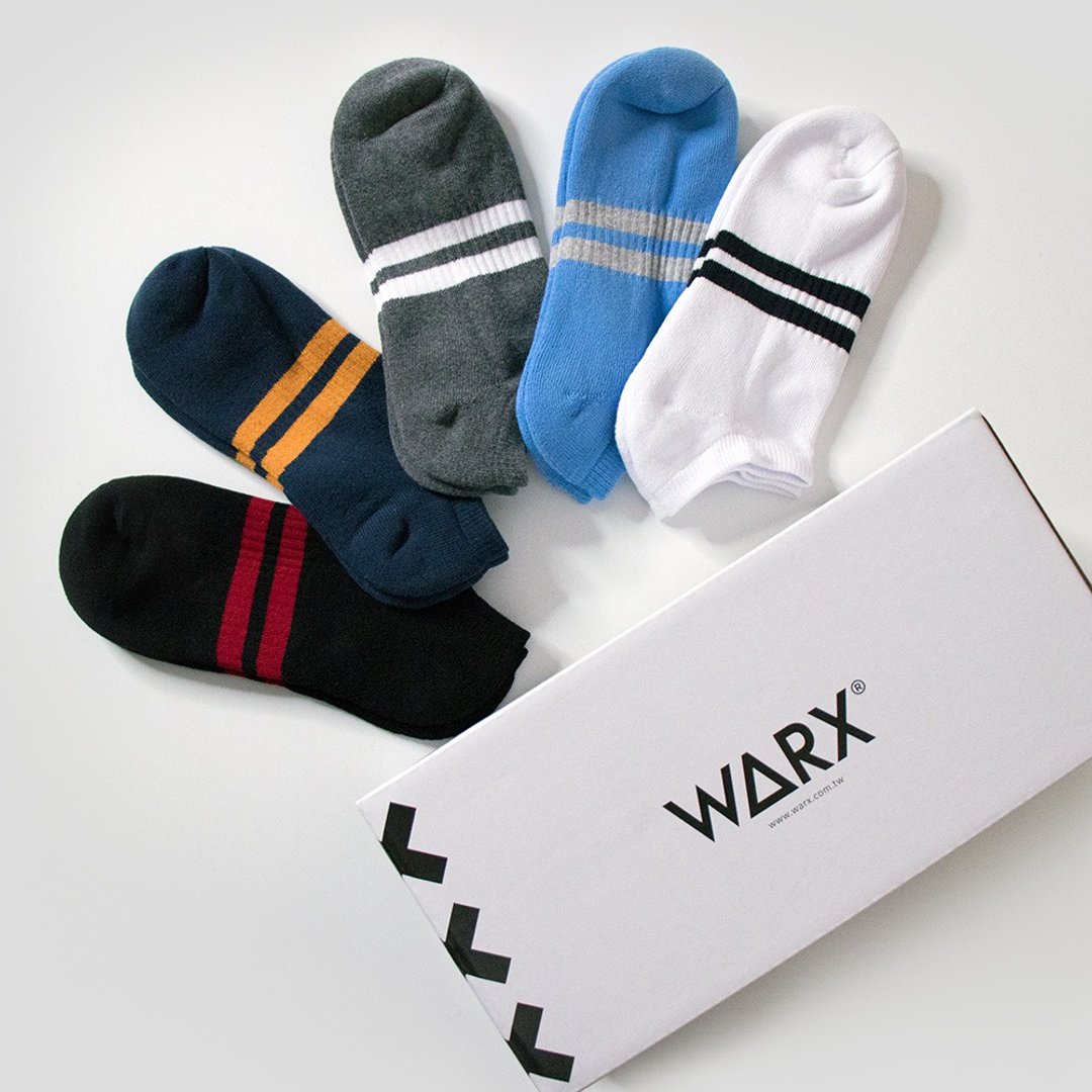 【WARX抑菌除臭袜】百搭条纹 船型袜 (５色条纹套组) - 袜子 - 棉 