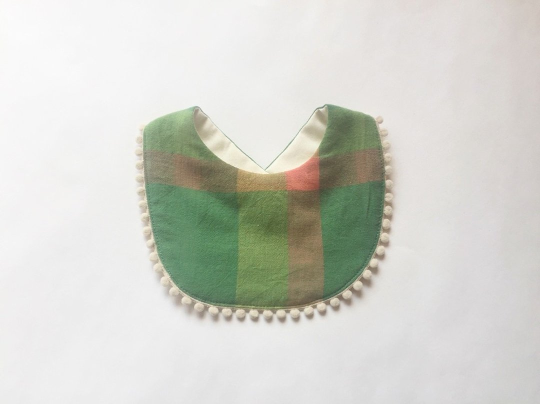 Spring color cotton bib green check - 围嘴/口水巾 - 棉．麻 多色