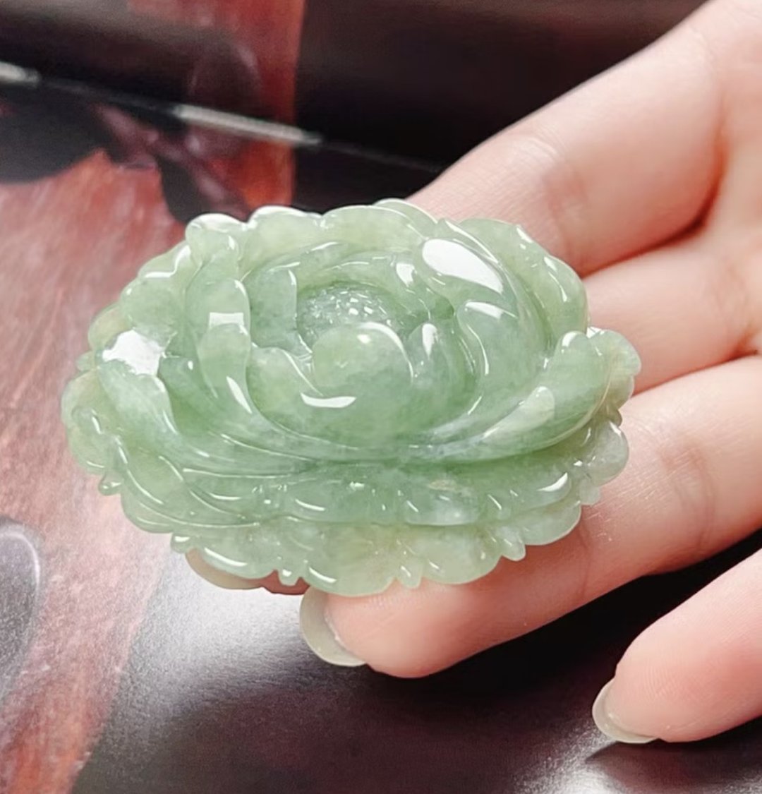 冰飘绿翡翠牡丹花 | 天然缅甸玉A货翡翠 | 送礼 - 项链 - 玉石 绿色