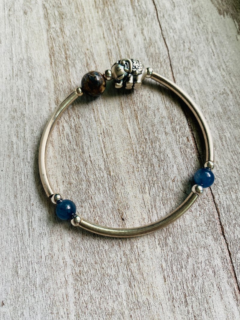 彼得石与蓝晶石 大象纯银银管手环 - 手链/手环 - 纯银 多色