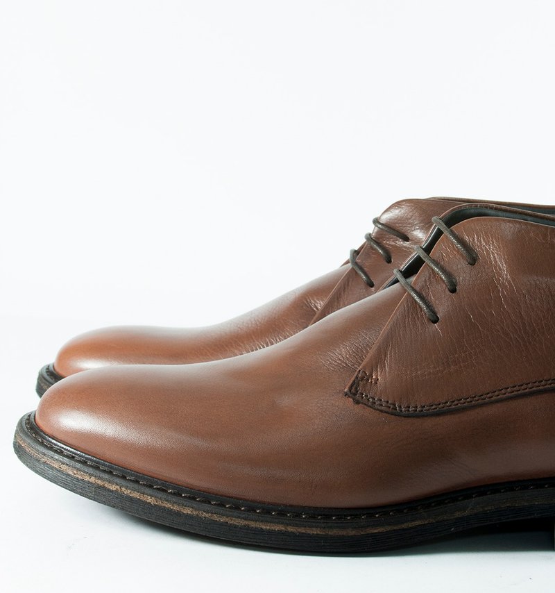意大利真皮原色德比短靴 - 男款皮鞋 - 真皮 咖啡色