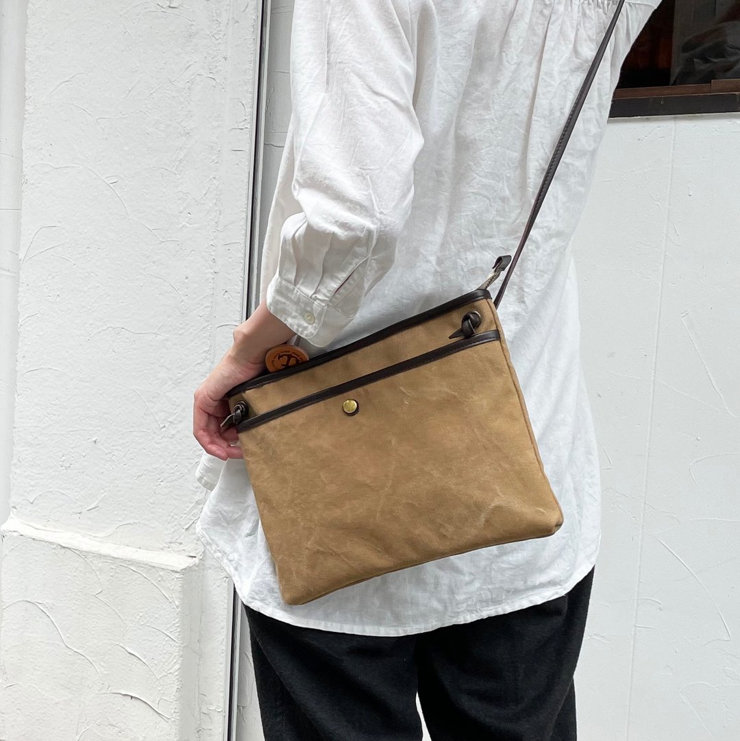 aunt01 Tan Kurashiki canvas Sakosh made to order - 侧背包/斜挎包 - 棉 咖啡色